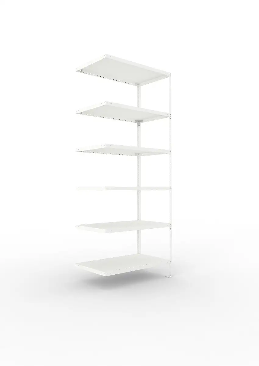 Meta Fachbodenregal Schraubsystem FIX | Anbauregal | HxBxT 250x100x60cm | 6 Ebenen | Fachlast 100kg | Einseitig nutzbar | Lichtgrau