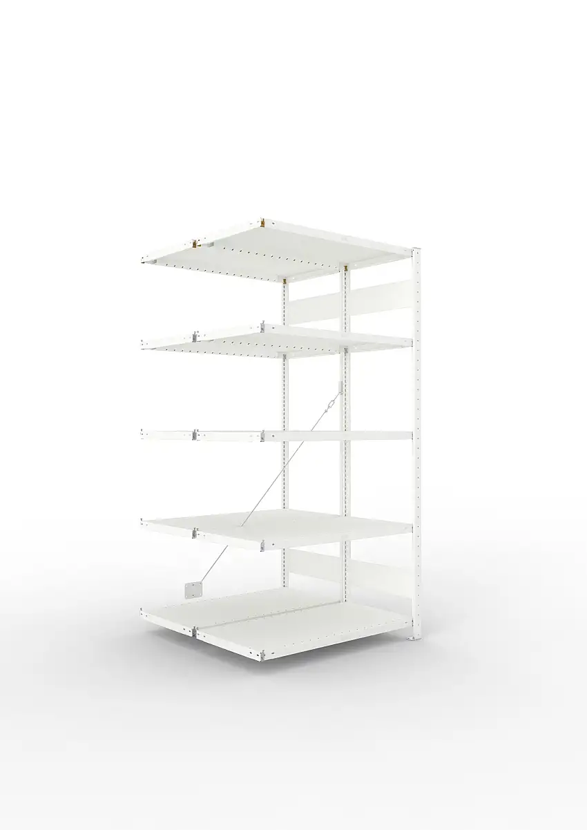 Meta Fachbodenregal Stecksystem CLIP mit vorgefertigten Rahmen | Anbauregal | HxBxT 200x100x100cm | 5 Ebenen | Fachlast 100kg | Doppelseitige Bauart mit Diagonalverstrebung | Lichtgrau