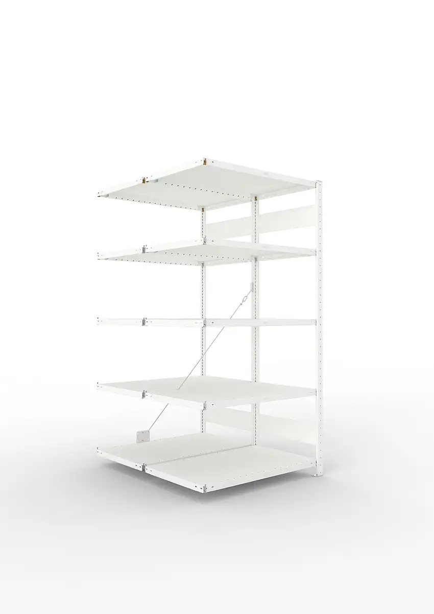 Meta Fachbodenregal Stecksystem CLIP mit vorgefertigten Rahmen | Anbauregal | HxBxT 200x100x120cm | 5 Ebenen | Fachlast 100kg | Doppelseitige Bauart mit Diagonalverstrebung | Lichtgrau