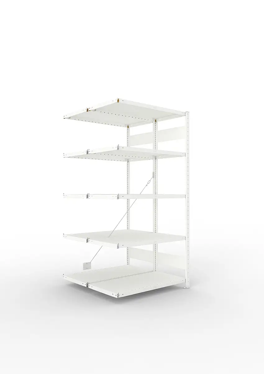 Meta Fachbodenregal Stecksystem CLIP mit vorgefertigten Rahmen | Anbauregal | HxBxT 200x100x100cm | 5 Ebenen | Fachlast 230kg | Doppelseitige Bauart mit Diagonalverstrebung | Lichtgrau