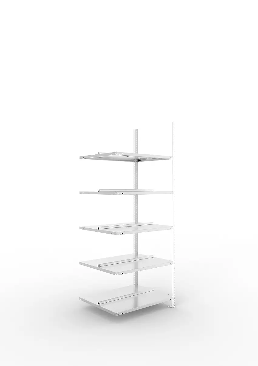 Meta Aktenregal Schraubsystem FIX | Anbauregal | HxBxT 185x75x60cm | 5 Ebenen | Fachlast 80kg | Beidseitig nutzbar | Verzinkt
