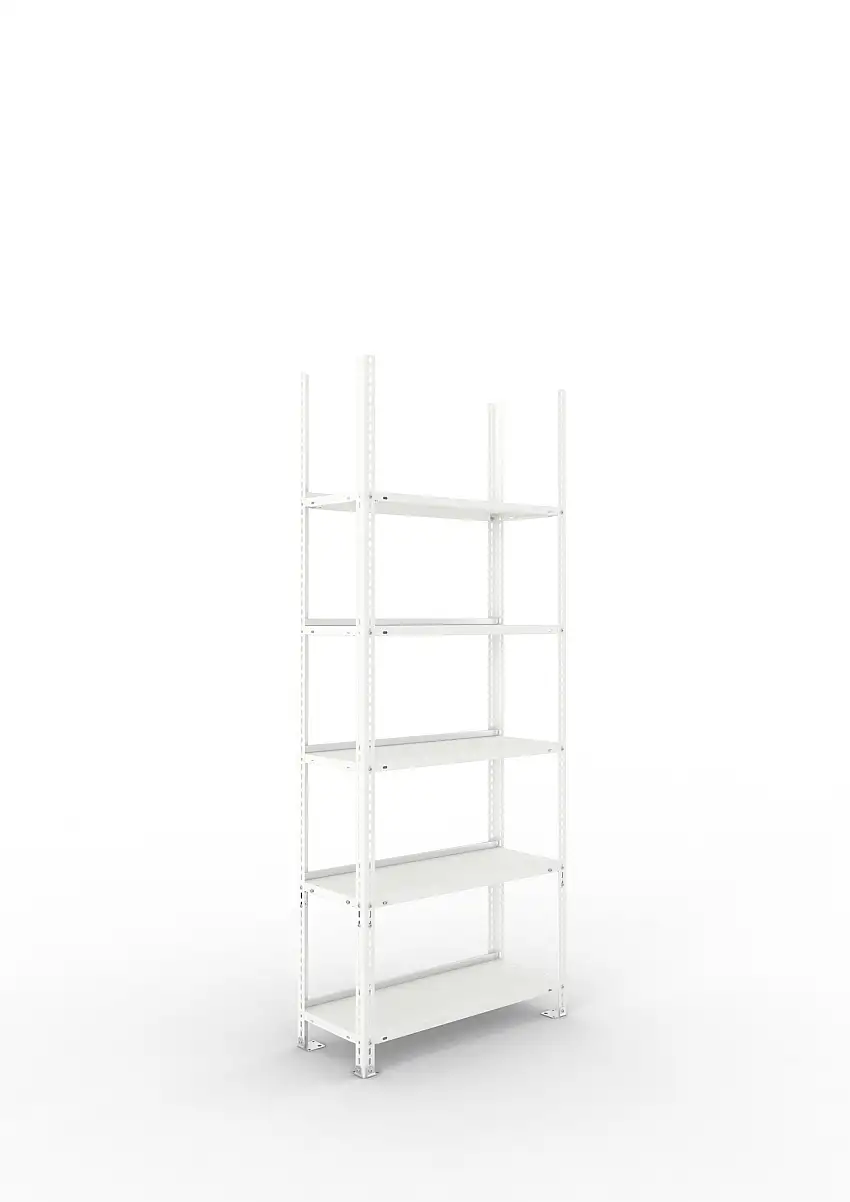 Meta Aktenregal Schraubsystem FIX | Grundregal | HxBxT 185x75x30cm | 5 Ebenen | Fachlast 90kg | Einseitig nutzbar | Lichtgrau
