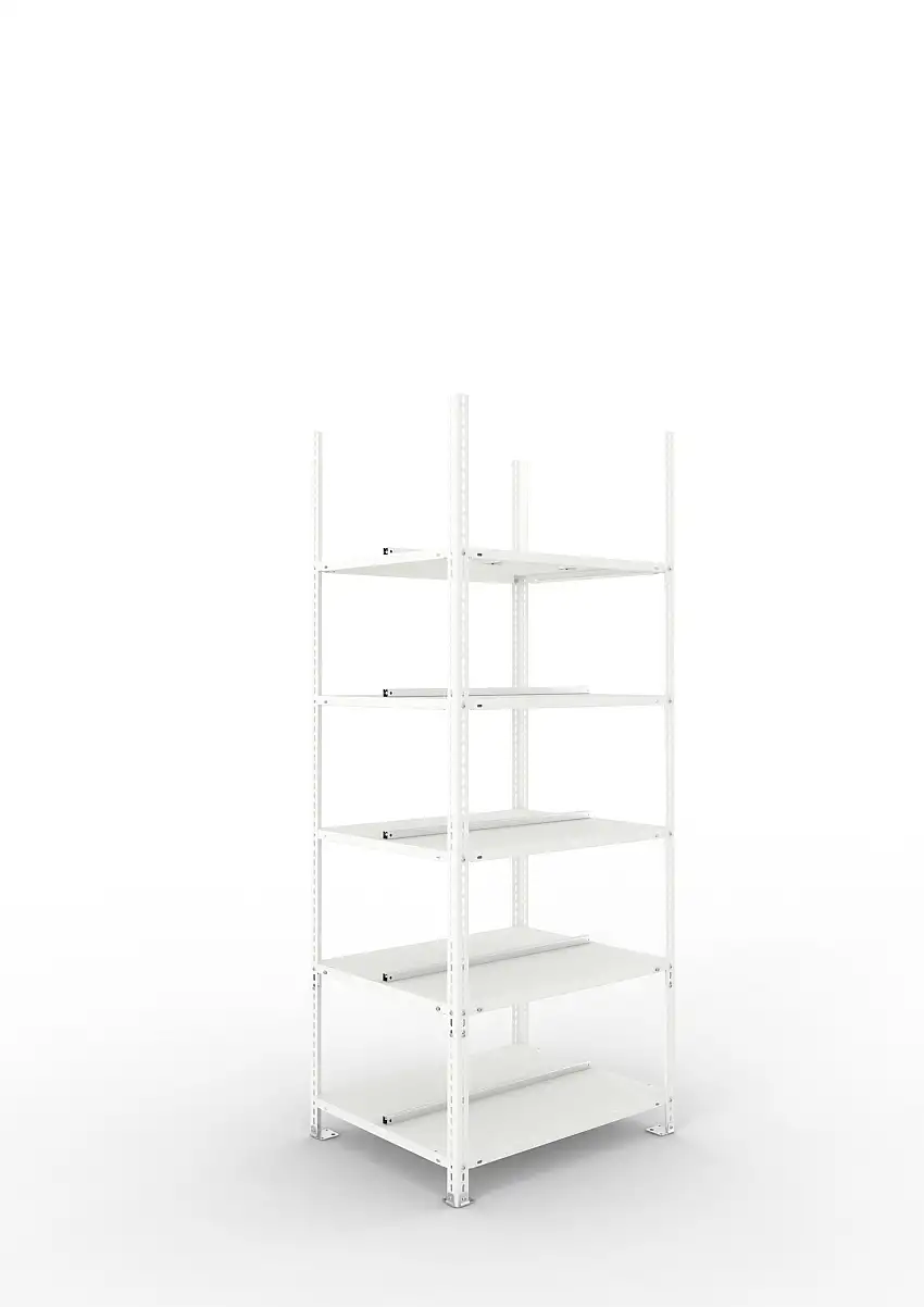 Meta Aktenregal Schraubsystem FIX | Grundregal | HxBxT 185x75x60cm | 5 Ebenen | Fachlast 90kg | Beidseitig nutzbar | Lichtgrau