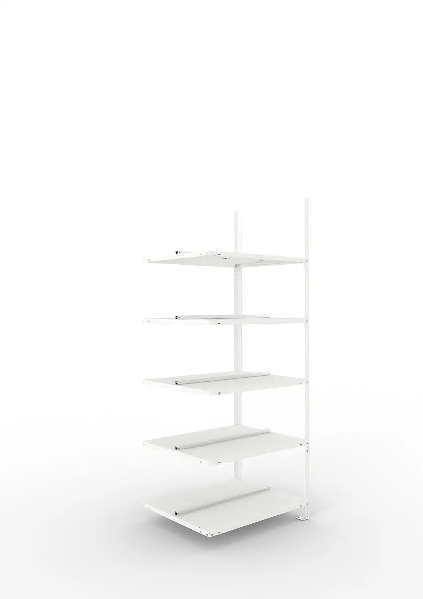 Meta Aktenregal Schraubsystem FIX | Anbauregal | HxBxT 185x75x60cm | 5 Ebenen | Fachlast 80kg | Beidseitig nutzbar | Lichtgrau