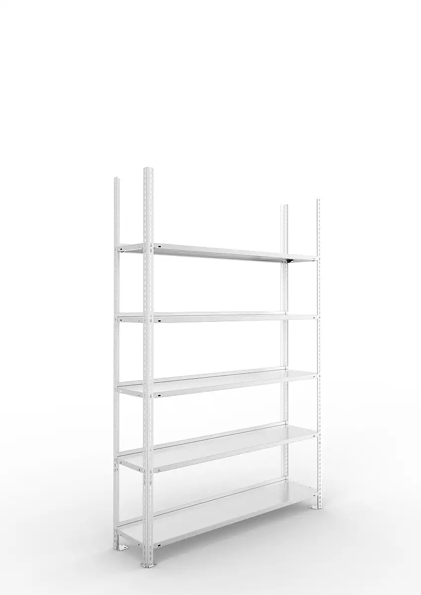Meta Aktenregal Schraubsystem FIX | Grundregal | HxBxT 185x125x30cm | 5 Ebenen | Fachlast 100kg | Einseitig nutzbar | Verzinkt