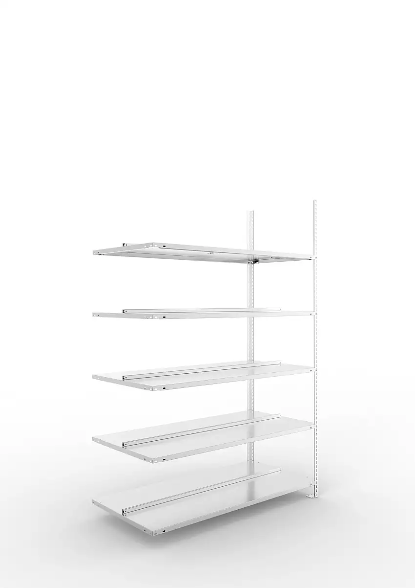 Meta Aktenregal Schraubsystem FIX | Anbauregal | HxBxT 185x125x60cm | 5 Ebenen | Fachlast 100kg | Beidseitig nutzbar | Verzinkt