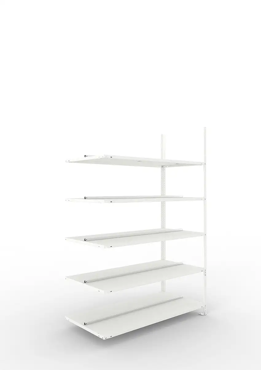 Meta Aktenregal Schraubsystem FIX | Anbauregal | HxBxT 185x125x60cm | 5 Ebenen | Fachlast 100kg | Beidseitig nutzbar | Lichtgrau