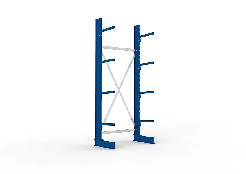 Meta Kragarmregal MULTISTRONG einseitig | Light-Duty | Grundregal | HxBxT 250x100x40cm | 4 Ebenen | Fachlast 220kg | Blau