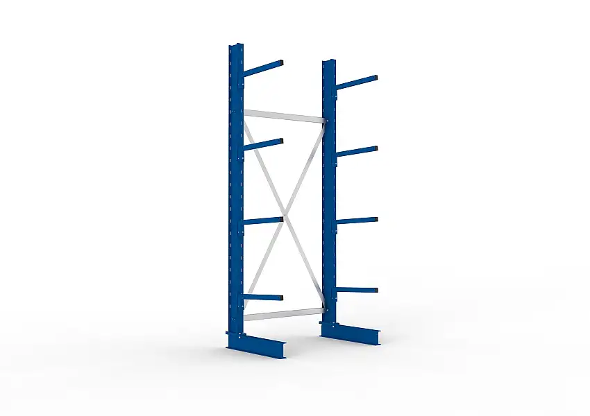 Meta Kragarmregal MULTISTRONG einseitig | Light-Duty | Grundregal | HxBxT 250x100x50cm | 4 Ebenen | Fachlast 175kg | Blau