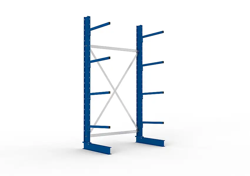 Meta Kragarmregal MULTISTRONG einseitig | Light-Duty | Grundregal | HxBxT 250x130x60cm | 4 Ebenen | Fachlast 140kg | Blau