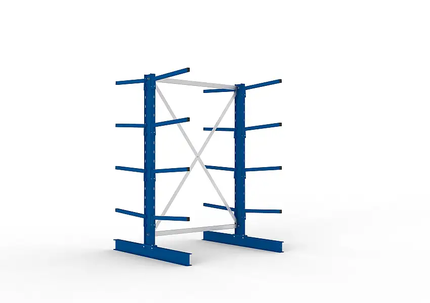 Meta Kragarmregal MULTISTRONG doppelseitig | Light-Duty | Grundregal | HxBxT 200x130x120cm | 4 Ebenen | Fachlast 140kg | Blau