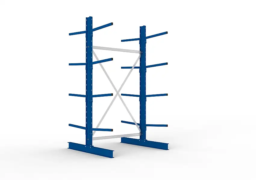 Meta Kragarmregal MULTISTRONG doppelseitig | Light-Duty | Grundregal | HxBxT 250x130x120cm | 4 Ebenen | Fachlast 140kg | Blau