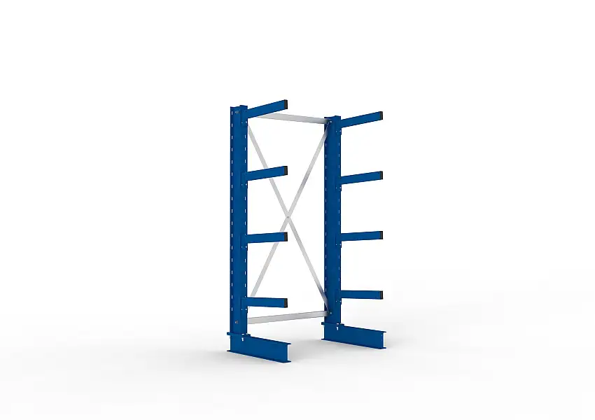 Meta Kragarmregal MULTISTRONG einseitig | Medium-Duty | Grundregal | HxBxT 200x100x50cm | 4 Ebenen | Fachlast 430kg | Blau