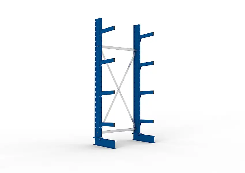 Meta Kragarmregal MULTISTRONG einseitig | Medium-Duty | Grundregal | HxBxT 250x100x40cm | 4 Ebenen | Fachlast 535kg | Blau