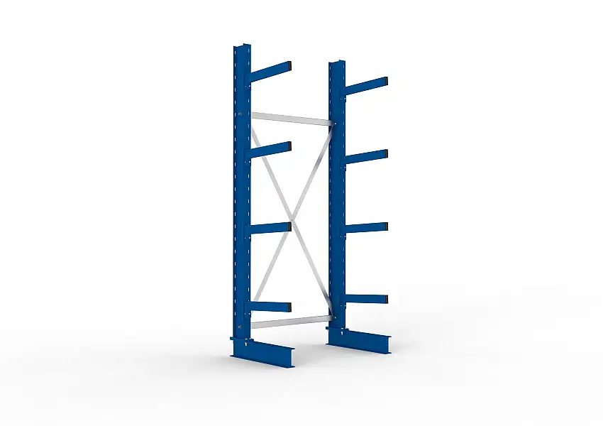Meta Kragarmregal MULTISTRONG einseitig | Medium-Duty | Grundregal | HxBxT 250x100x50cm | 4 Ebenen | Fachlast 430kg | Blau