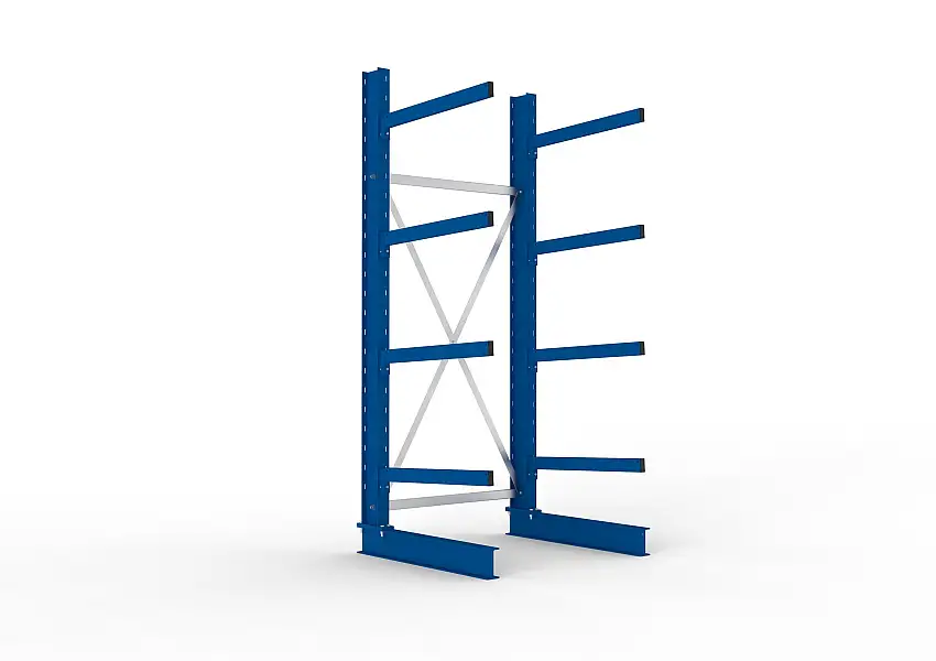 Meta Kragarmregal MULTISTRONG einseitig | Medium-Duty | Grundregal | HxBxT 250x100x80cm | 4 Ebenen | Fachlast 250kg | Blau