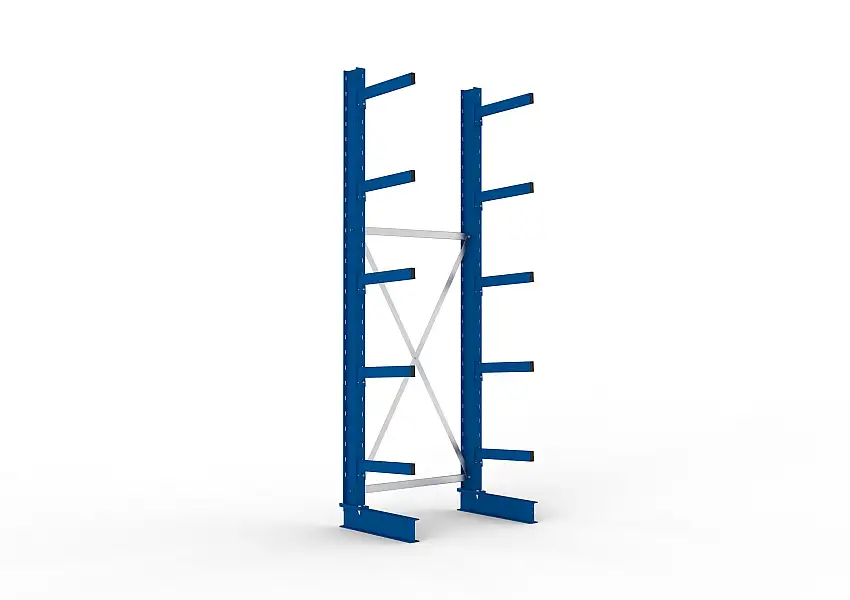 Meta Kragarmregal MULTISTRONG einseitig | Medium-Duty | Grundregal | HxBxT 300x100x50cm | 5 Ebenen | Fachlast 430kg | Blau