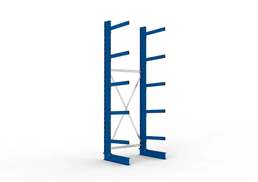 Meta Kragarmregal MULTISTRONG einseitig | Medium-Duty | Grundregal | HxBxT 300x100x60cm | 5 Ebenen | Fachlast 355kg | Blau