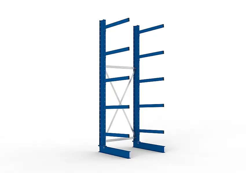 Meta Kragarmregal MULTISTRONG einseitig | Medium-Duty | Grundregal | HxBxT 300x100x80cm | 5 Ebenen | Fachlast 250kg | Blau