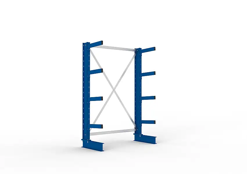 Meta Kragarmregal MULTISTRONG einseitig | Medium-Duty | Grundregal | HxBxT 200x130x40cm | 4 Ebenen | Fachlast 535kg | Blau