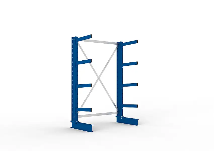 Meta Kragarmregal MULTISTRONG einseitig | Medium-Duty | Grundregal | HxBxT 200x130x50cm | 4 Ebenen | Fachlast 430kg | Blau