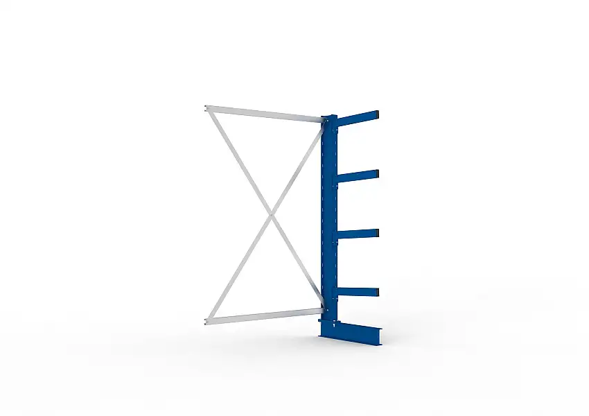 Meta Kragarmregal MULTISTRONG einseitig | Medium-Duty | Anbauregal | HxBxT 200x130x50cm | 4 Ebenen | Fachlast 430kg | Blau