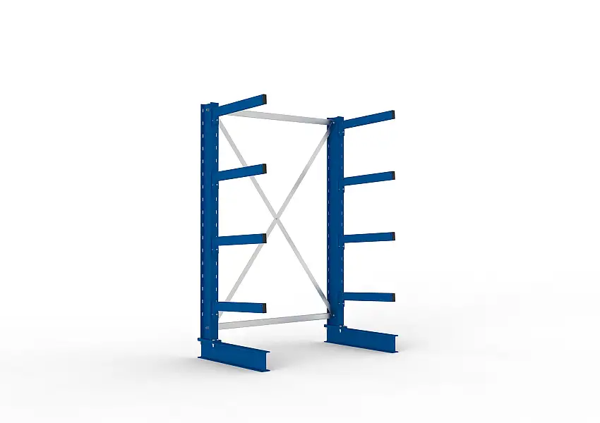 Meta Kragarmregal MULTISTRONG einseitig | Medium-Duty | Grundregal | HxBxT 200x130x60cm | 4 Ebenen | Fachlast 355kg | Blau