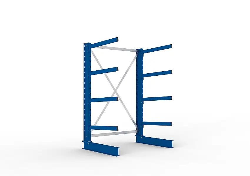 Meta Kragarmregal MULTISTRONG einseitig | Medium-Duty | Grundregal | HxBxT 200x130x80cm | 4 Ebenen | Fachlast 250kg | Blau