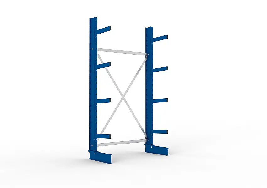 Meta Kragarmregal MULTISTRONG einseitig | Medium-Duty | Grundregal | HxBxT 250x130x40cm | 4 Ebenen | Fachlast 535kg | Blau