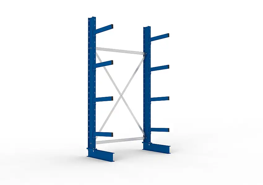 Meta Kragarmregal MULTISTRONG einseitig | Medium-Duty | Grundregal | HxBxT 250x130x50cm | 4 Ebenen | Fachlast 430kg | Blau