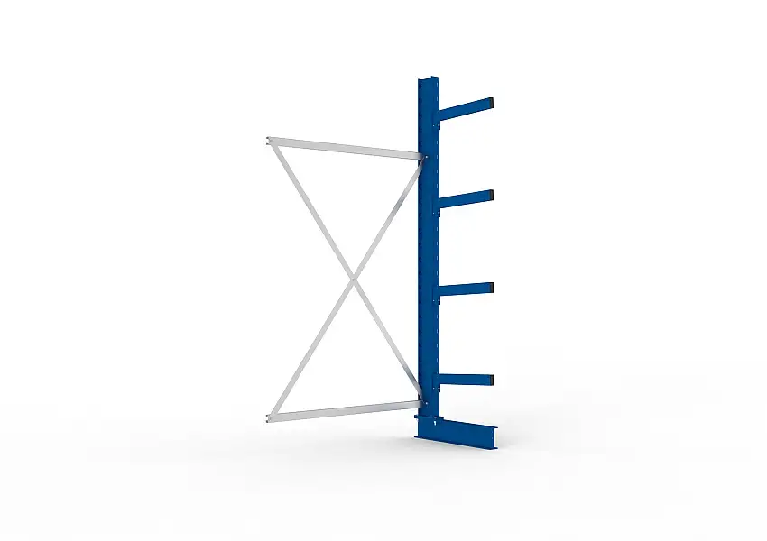 Meta Kragarmregal MULTISTRONG einseitig | Medium-Duty | Anbauregal | HxBxT 250x130x50cm | 4 Ebenen | Fachlast 430kg | Blau