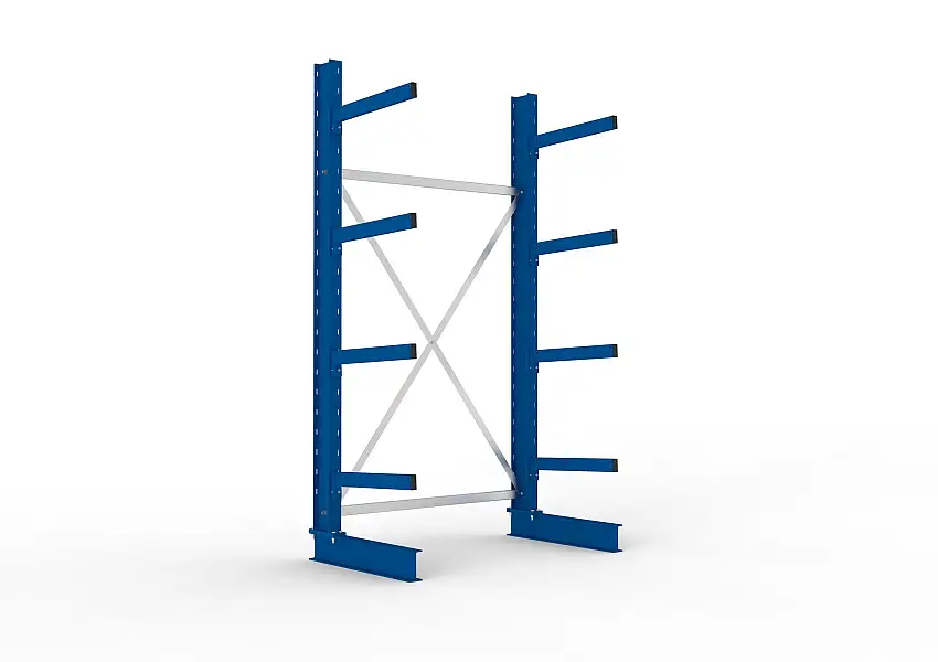 Meta Kragarmregal MULTISTRONG einseitig | Medium-Duty | Grundregal | HxBxT 250x130x60cm | 4 Ebenen | Fachlast 355kg | Blau