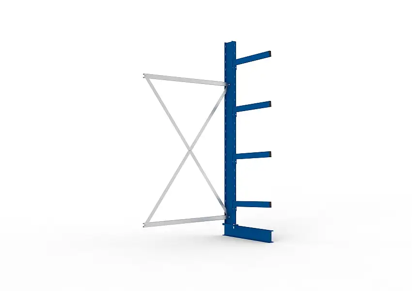 Meta Kragarmregal MULTISTRONG einseitig | Medium-Duty | Anbauregal | HxBxT 250x130x60cm | 4 Ebenen | Fachlast 355kg | Blau