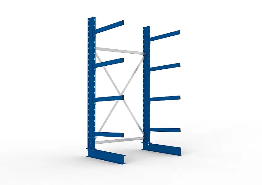 Meta Kragarmregal MULTISTRONG einseitig | Medium-Duty | Grundregal | HxBxT 250x130x80cm | 4 Ebenen | Fachlast 250kg | Blau