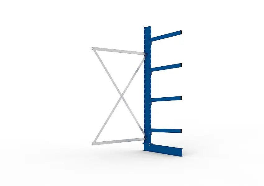 Meta Kragarmregal MULTISTRONG einseitig | Medium-Duty | Anbauregal | HxBxT 250x130x80cm | 4 Ebenen | Fachlast 250kg | Blau