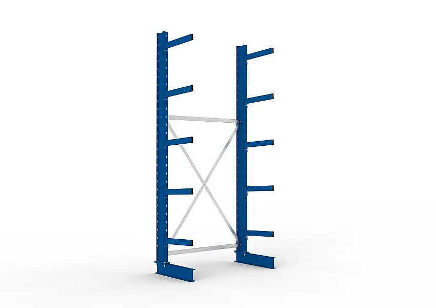 Meta Kragarmregal MULTISTRONG einseitig | Medium-Duty | Grundregal | HxBxT 300x130x50cm | 5 Ebenen | Fachlast 430kg | Blau