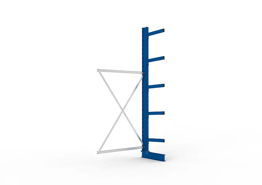Meta Kragarmregal MULTISTRONG einseitig | Medium-Duty | Anbauregal | HxBxT 300x130x50cm | 5 Ebenen | Fachlast 430kg | Blau