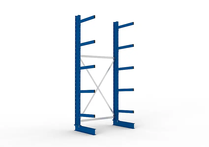 Meta Kragarmregal MULTISTRONG einseitig | Medium-Duty | Grundregal | HxBxT 300x130x60cm | 5 Ebenen | Fachlast 355kg | Blau