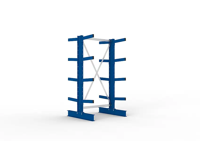 Meta Kragarmregal MULTISTRONG doppelseitig | Medium-Duty | Grundregal | HxBxT 200x100x80cm | 4 Ebenen | Fachlast 535kg | Blau