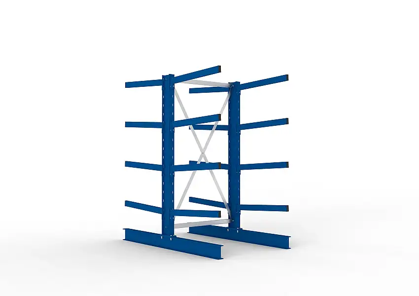 Meta Kragarmregal MULTISTRONG doppelseitig | Medium-Duty | Grundregal | HxBxT 200x100x160cm | 4 Ebenen | Fachlast 250kg | Blau