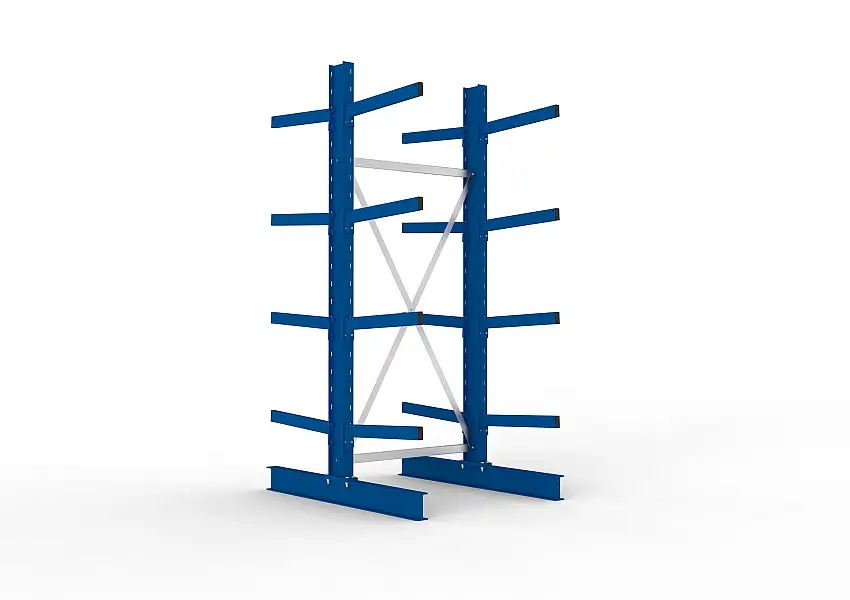 Meta Kragarmregal MULTISTRONG doppelseitig | Medium-Duty | Grundregal | HxBxT 250x100x120cm | 4 Ebenen | Fachlast 355kg | Blau