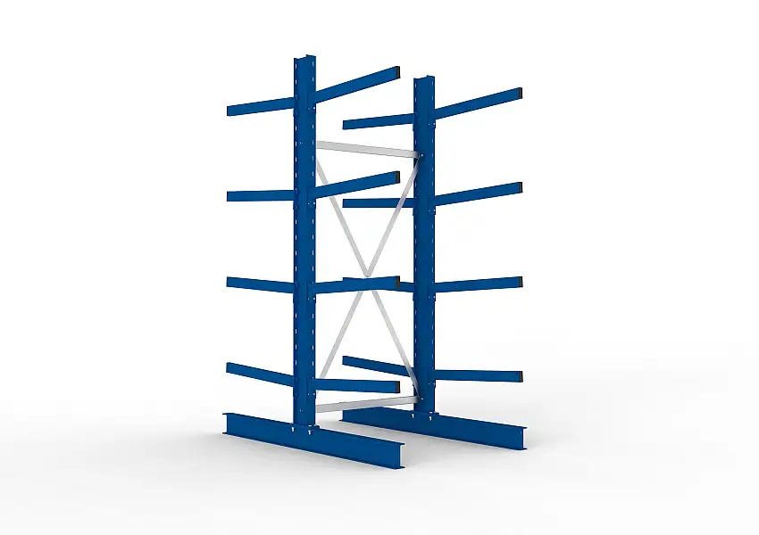 Meta Kragarmregal MULTISTRONG doppelseitig | Medium-Duty | Grundregal | HxBxT 250x100x160cm | 4 Ebenen | Fachlast 250kg | Blau