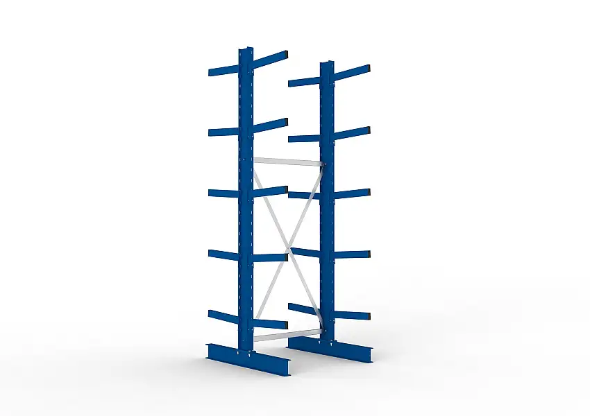 Meta Kragarmregal MULTISTRONG doppelseitig | Medium-Duty | Grundregal | HxBxT 300x100x100cm | 5 Ebenen | Fachlast 430kg | Blau