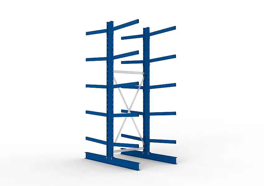 Meta Kragarmregal MULTISTRONG doppelseitig | Medium-Duty | Grundregal | HxBxT 300x100x160cm | 5 Ebenen | Fachlast 250kg | Blau
