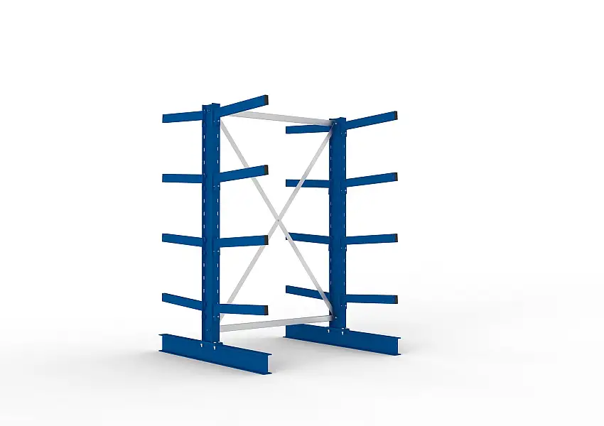 Meta Kragarmregal MULTISTRONG doppelseitig | Medium-Duty | Grundregal | HxBxT 200x130x120cm | 4 Ebenen | Fachlast 355kg | Blau
