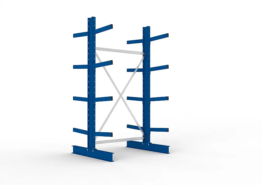 Meta Kragarmregal MULTISTRONG doppelseitig | Medium-Duty | Grundregal | HxBxT 250x130x100cm | 4 Ebenen | Fachlast 430kg | Blau