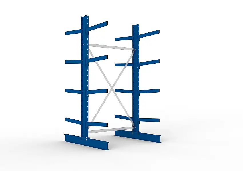 Meta Kragarmregal MULTISTRONG doppelseitig | Medium-Duty | Grundregal | HxBxT 250x130x120cm | 4 Ebenen | Fachlast 355kg | Blau