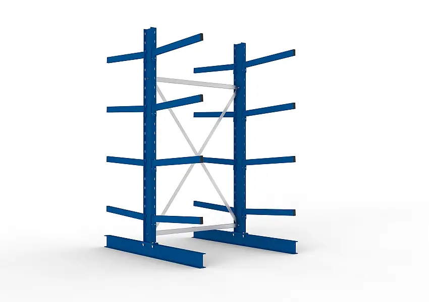 Meta Kragarmregal MULTISTRONG doppelseitig | Medium-Duty | Grundregal | HxBxT 250x130x160cm | 4 Ebenen | Fachlast 250kg | Blau