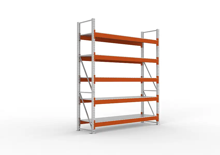 Meta Palettenregal MULTIPAL mit Stahl-Auflage | Grundregal | HxBxT 330x270x80cm | 5 Ebenen | Fachlast 2400kg | Verzinkt/Orange