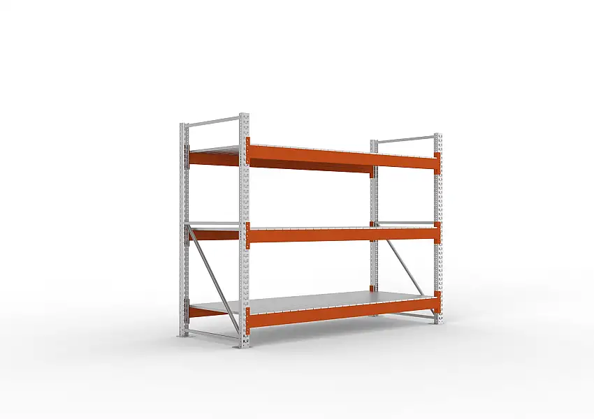 Meta Palettenregal MULTIPAL mit Stahl-Auflage | Grundregal | HxBxT 220x270x110cm | 3 Ebenen | Fachlast 2400kg | Verzinkt/Orange